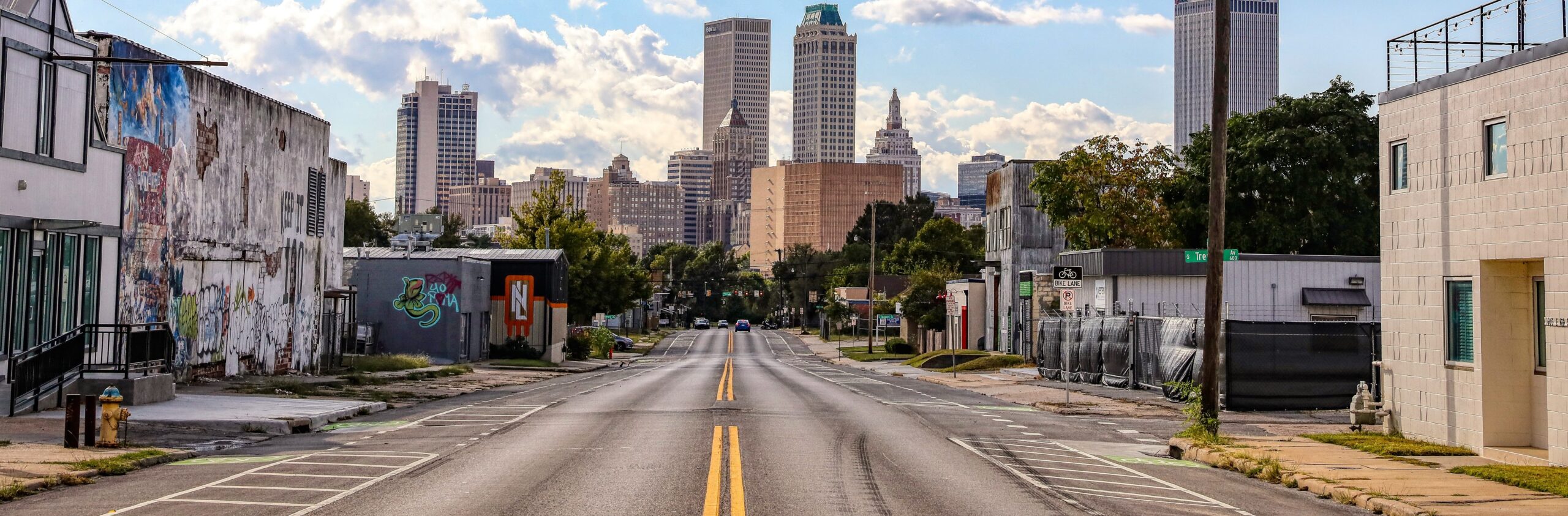 What is a Road Diet header image - two-lane street with bike lanes