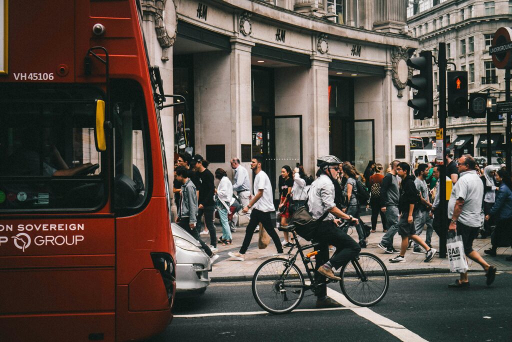 cyclist on a busy street