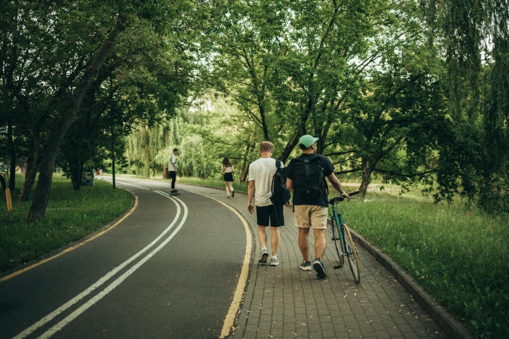 cyclists and pedestrians on a shared use path