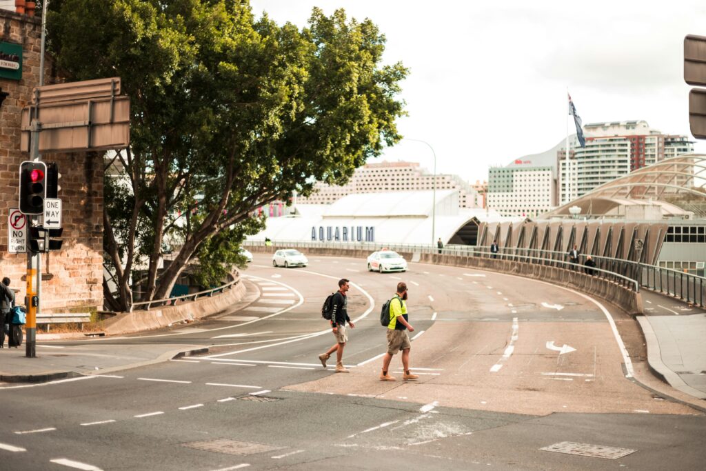 pedestrians crossing multilane highway